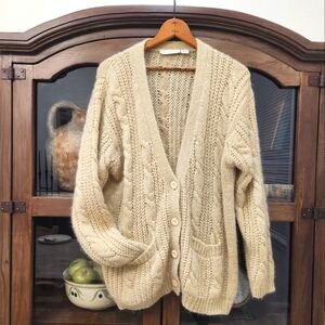 Vintage Geoffrey Alexander Mohair Blend Cardigan, Beige Women's Large